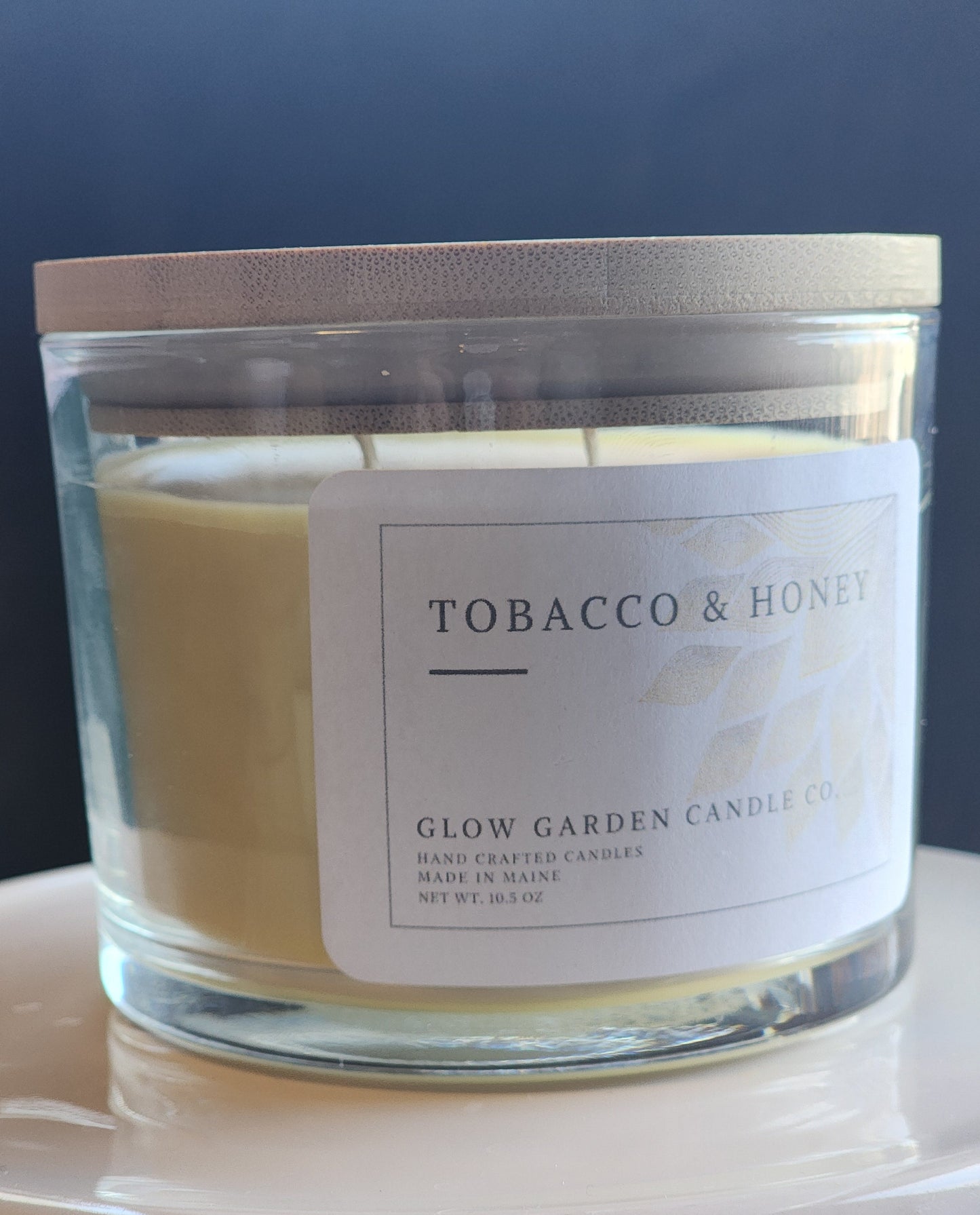 Tobacco & Honey 10.5 oz candle with bamboo lid