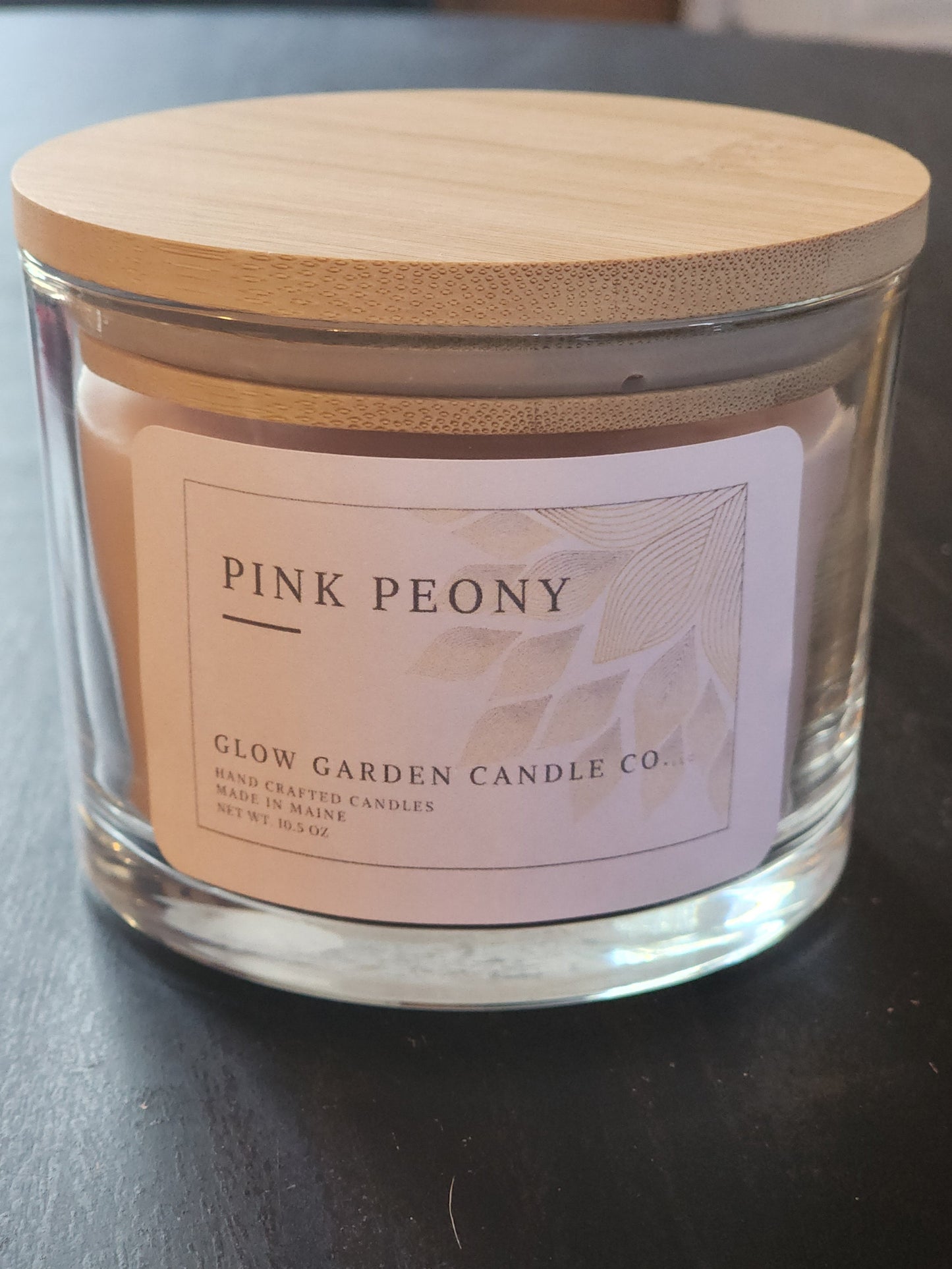 Pink Peony 10.5 oz candle with bamboo lid