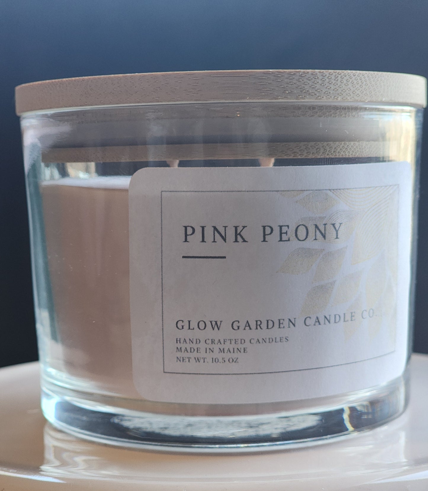 Pink Peony 10.5 oz candle with bamboo lid